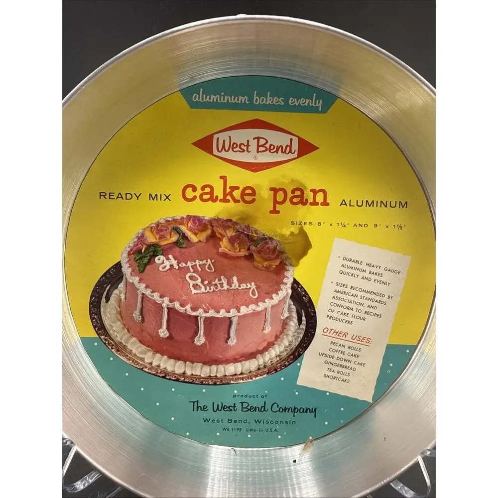 Vintage West Bend Aluminum Round Cake Pan Mid Century Modern New With Label NOS